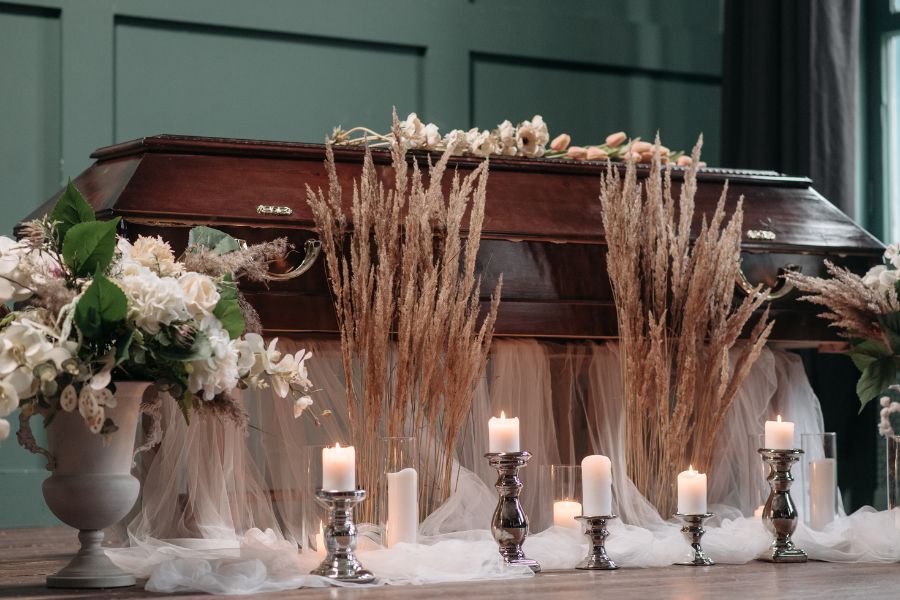 a traditional burial casket